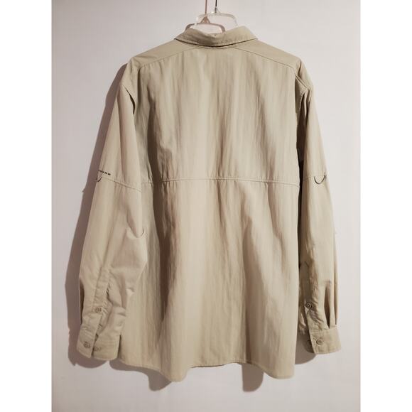 Columbia Omni Shade Tactel Nylon Button Up Fishing Shirt Mens Size XL Hiking Tan - Picture 2 of 10
